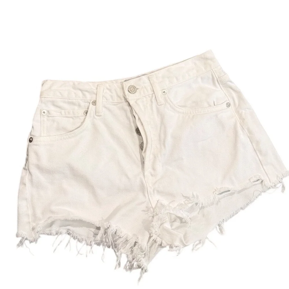AGOLDE Mid-Rise Cut-Off Denim Shorts Repose White Button Fly Parker 26